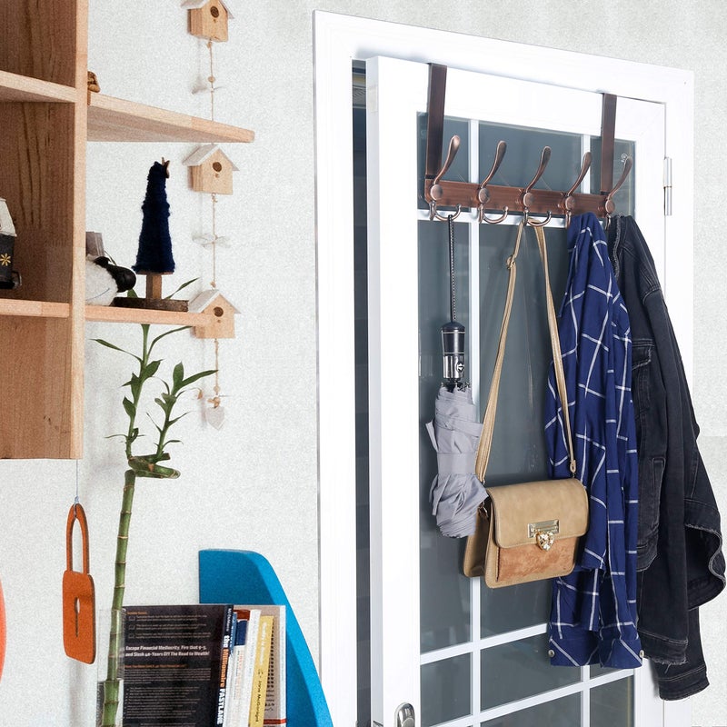 WEBI Over The Door Hook Rack with 5 Tri Hooks for Hanging Coats,Door Hanger Over Door Towel Rack Door Coat Towel Hanger Door Coat Rack,Antique Copper - Image 3